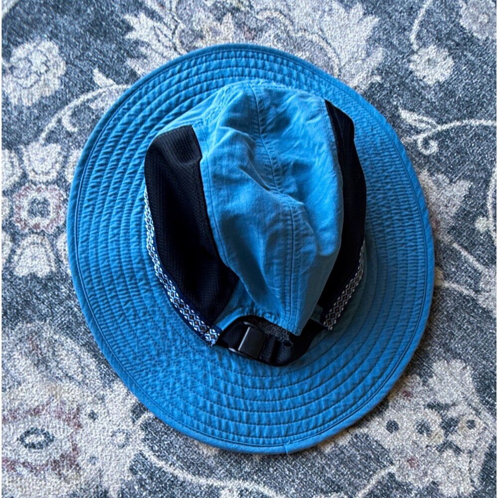 REI Unisex Kids M/L Blue/Black Sun Hat Wide Brim Mesh Adjustable Chin Strap